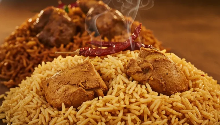 Guntur biryani served two ways, chicken and mutton, side by side