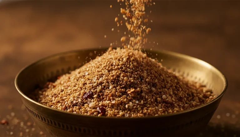 Nuvvula podi mixed into hot rice with a spoon of ghee